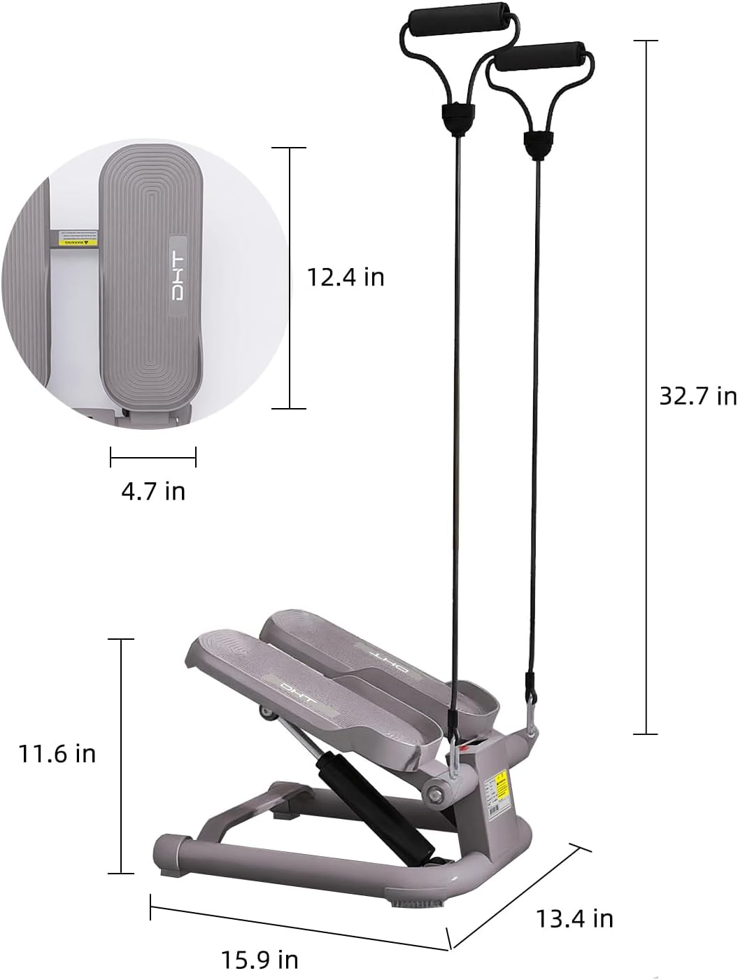 DHT ES-1 Mini Stair Stepper with Resistance Bands and LCD Calories Steps Mileage Count Monitor Record