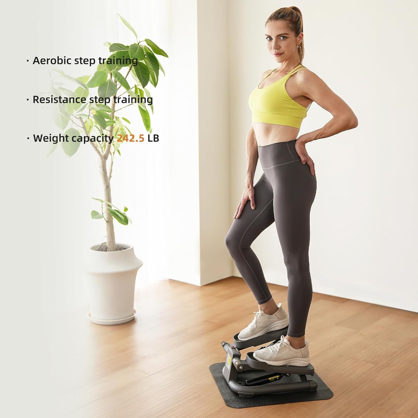 DHT ES-1 Mini Stair Stepper with Resistance Bands and LCD Calories Steps Mileage Count Monitor Record