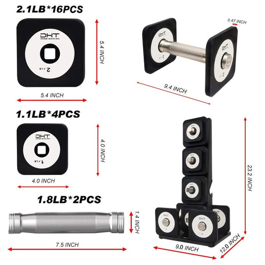 DHT D100/D600 Series Adjustable Dumbbell Barbell Weight Plates Only Black 1.1lb