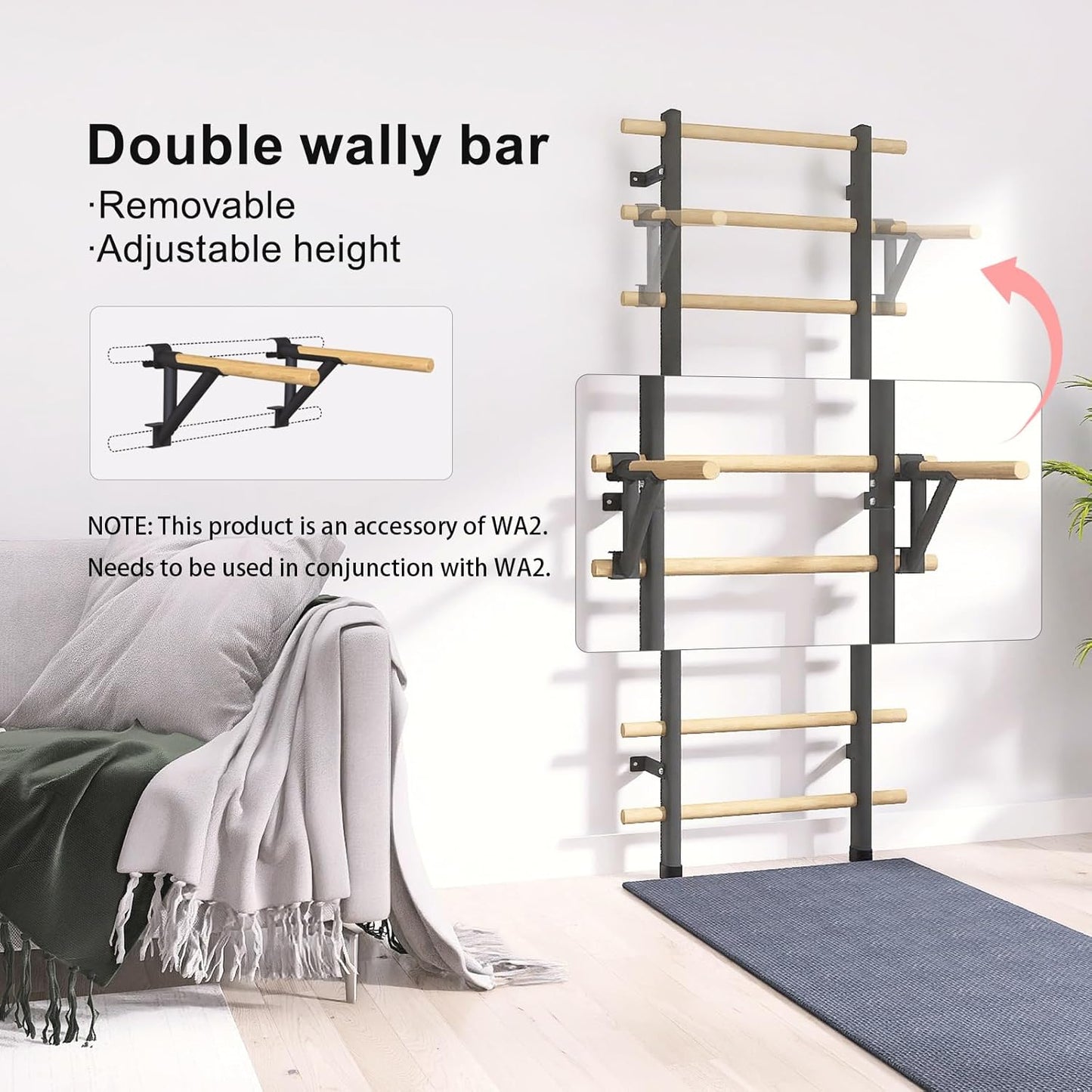 WD-S Double Parallel Horizontal Bar Assembly for Swedish Stall Bars